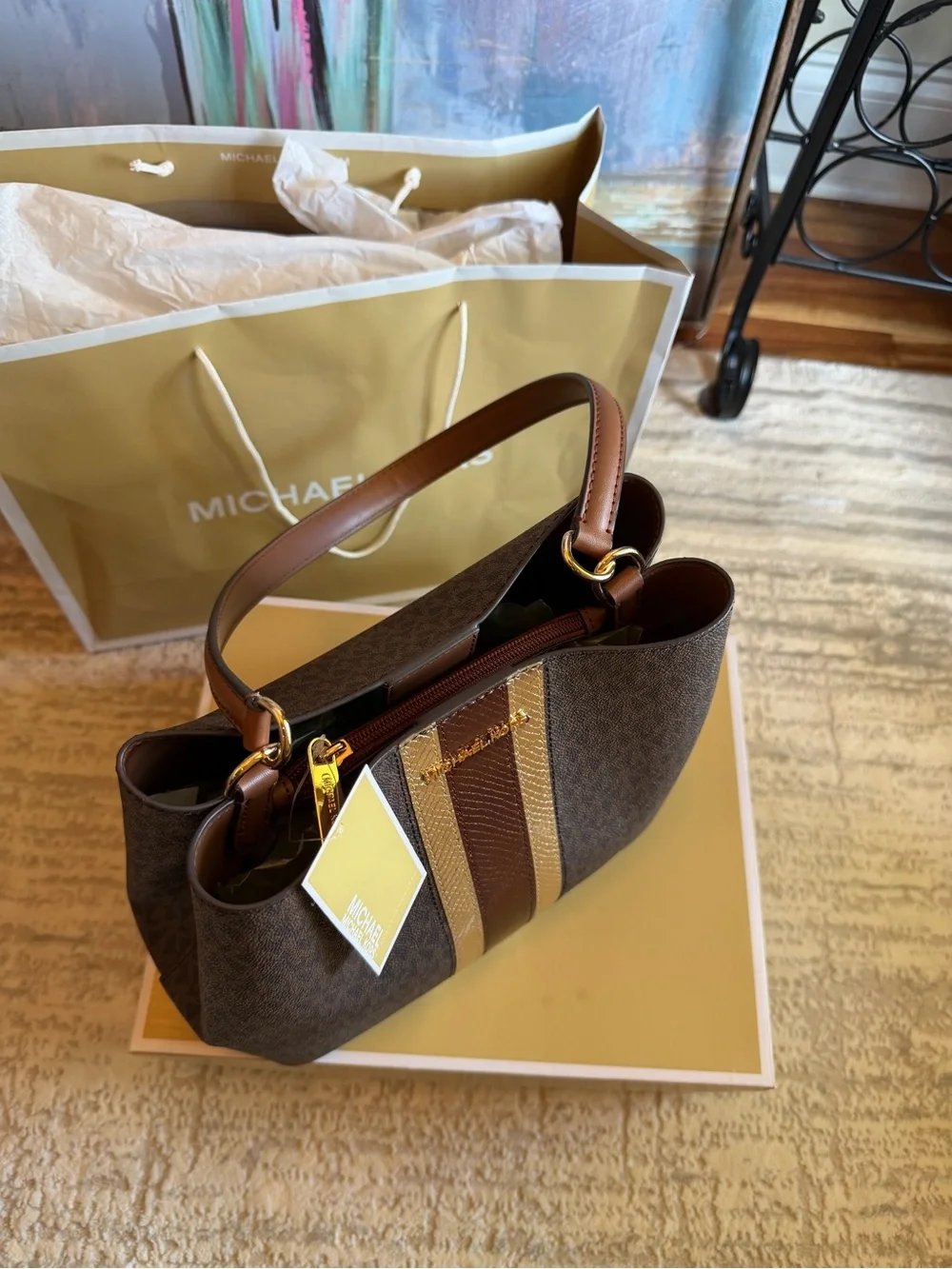 Michael Kors Brown Signature Shoulder Bucket Bag